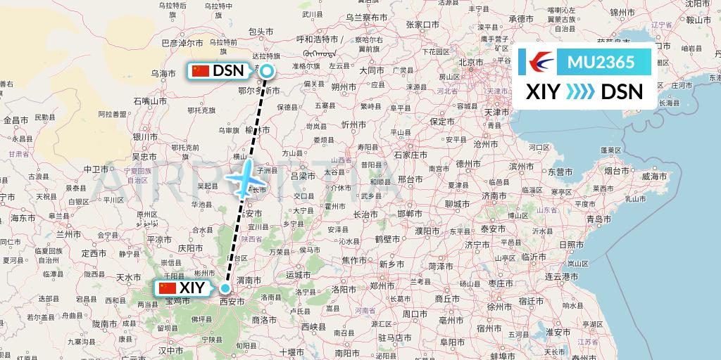 MU2365 China Eastern Airlines Flight Map: Xi'an to Dongsheng
