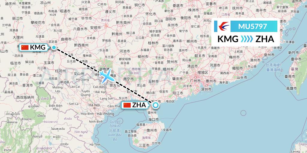 MU5797 China Eastern Airlines Flight Map: Kunming to Zhanjiang