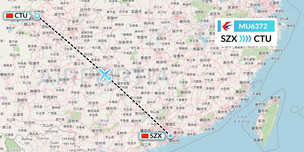 MU6372 China Eastern Airlines Flight Map: Shenzhen to Chengdu