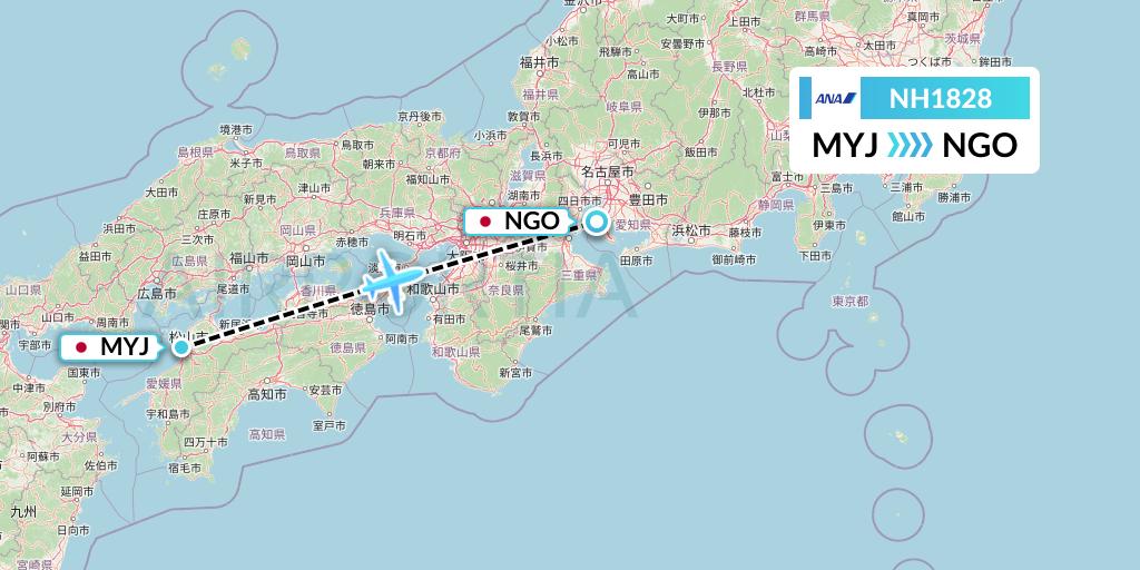 NH1828 All Nippon Airways Flight Map: Matsuyama to Nagoya
