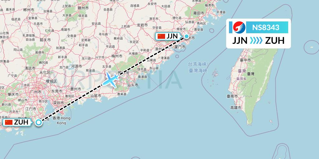 NS8343 Hebei Airlines Flight Map: Jinjiang to Zhuhai