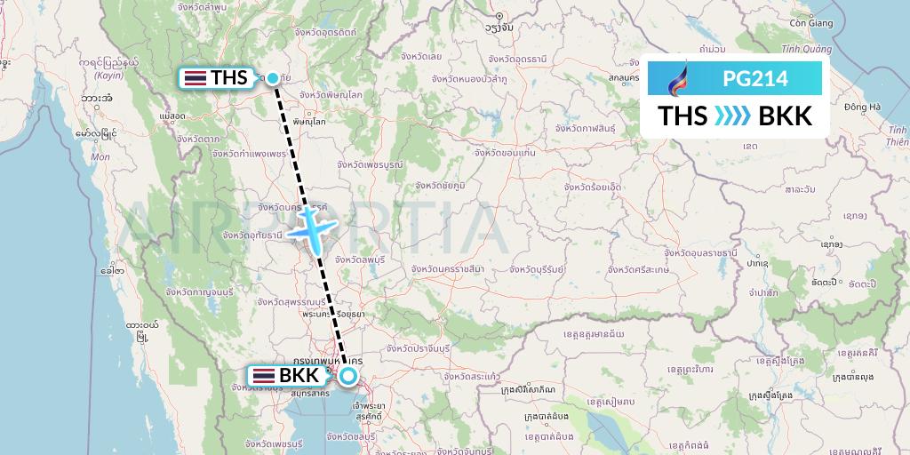 PG214 Bangkok Airways Flight Map: Sukhothai to Bangkok