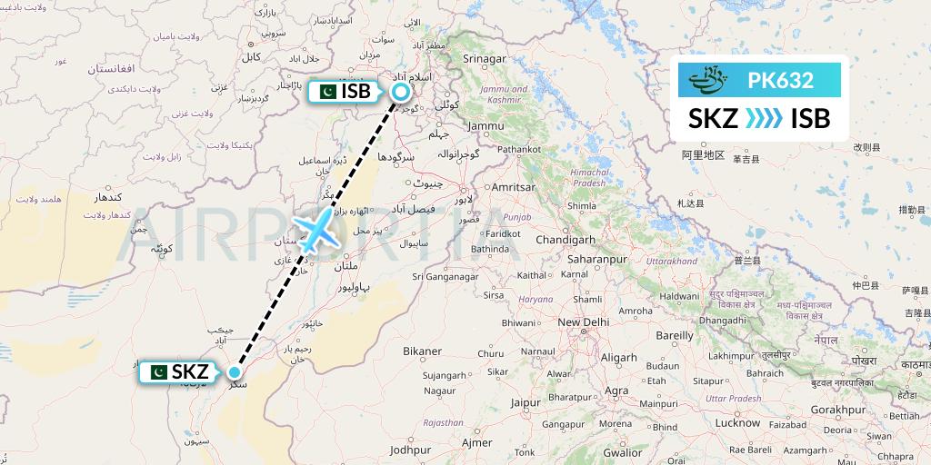 PK632 Pakistan International Airlines Flight Map: Sukkur to Islamabad