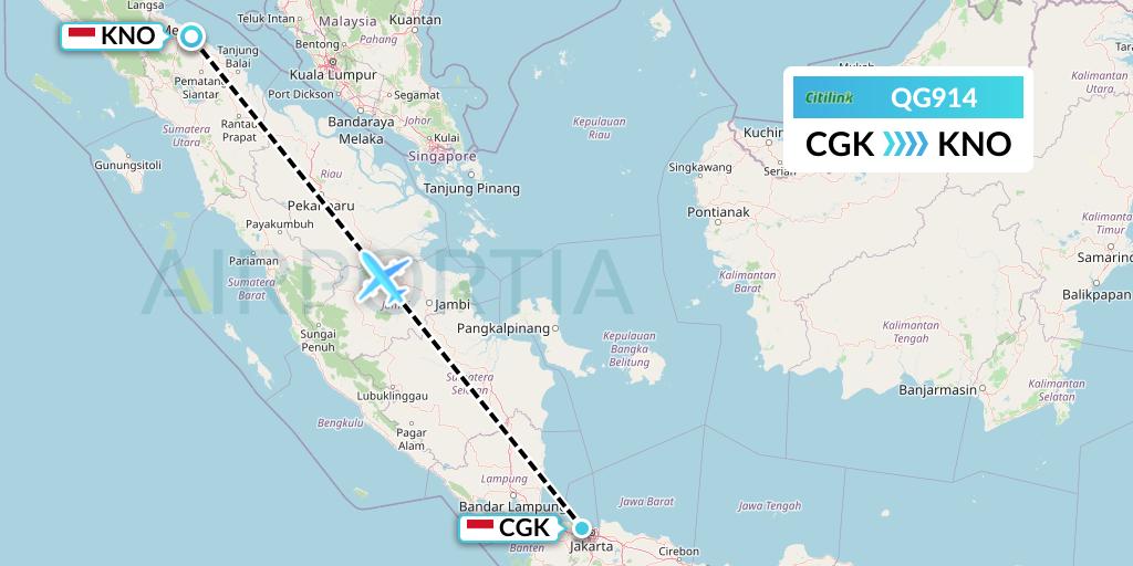 QG914 Citilink Flight Map: Jakarta to Medan