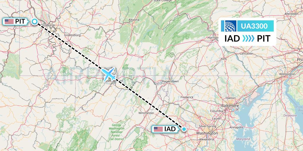 UA3300 United Airlines Flight Map: Washington to Pittsburgh