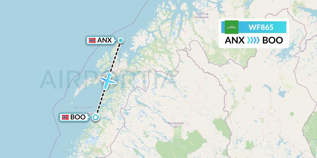 WF865 Wideroe Flight Map: Andenes to Bodo