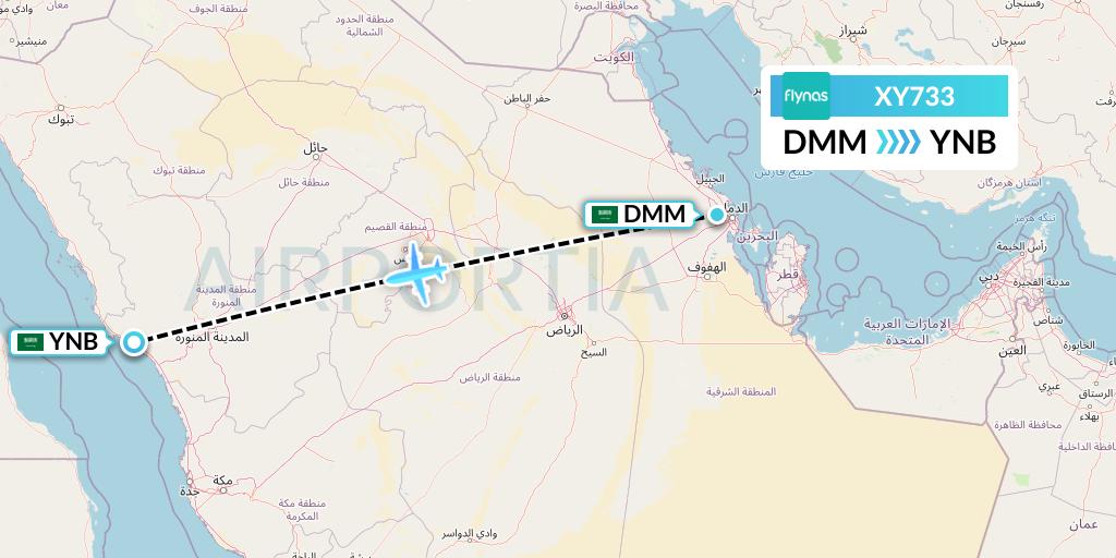 XY733 Flynas Flight Map: Dammam to Yanbu