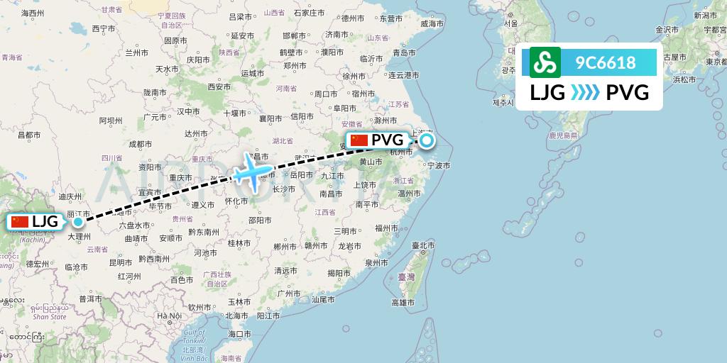 9C6618 Spring Airlines Flight Map: Lijiang to Shanghai