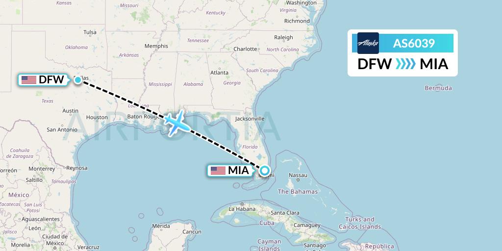 AS6039 Alaska Airlines Flight Map: Dallas to Miami