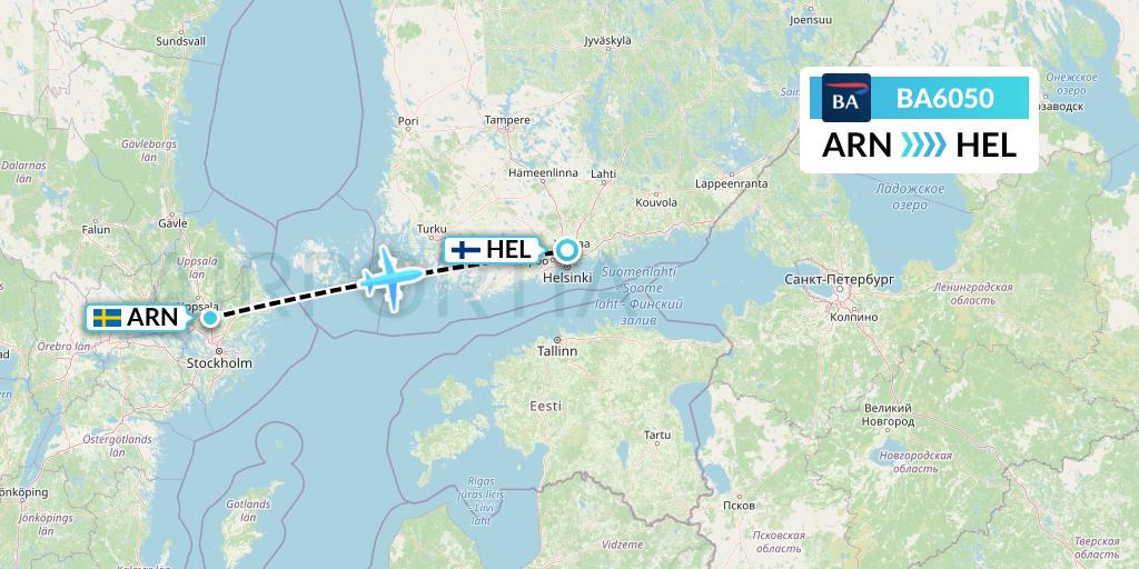 BA6050 British Airways Flight Map: Stockholm to Helsinki