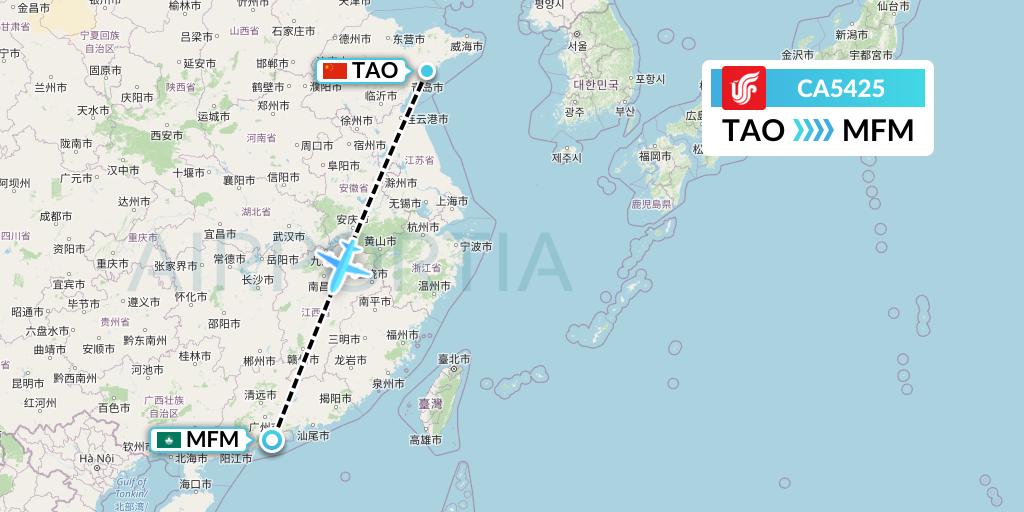 CA5425 Air China Flight Map: Qingdao to Macau