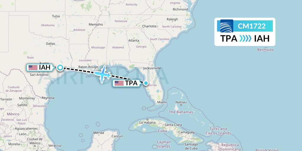 CM1722 Copa Airlines Flight Map: Tampa to Houston