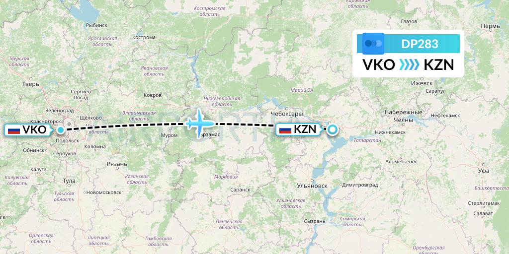 DP283 Pobeda Flight Map: Moscow to Kazan