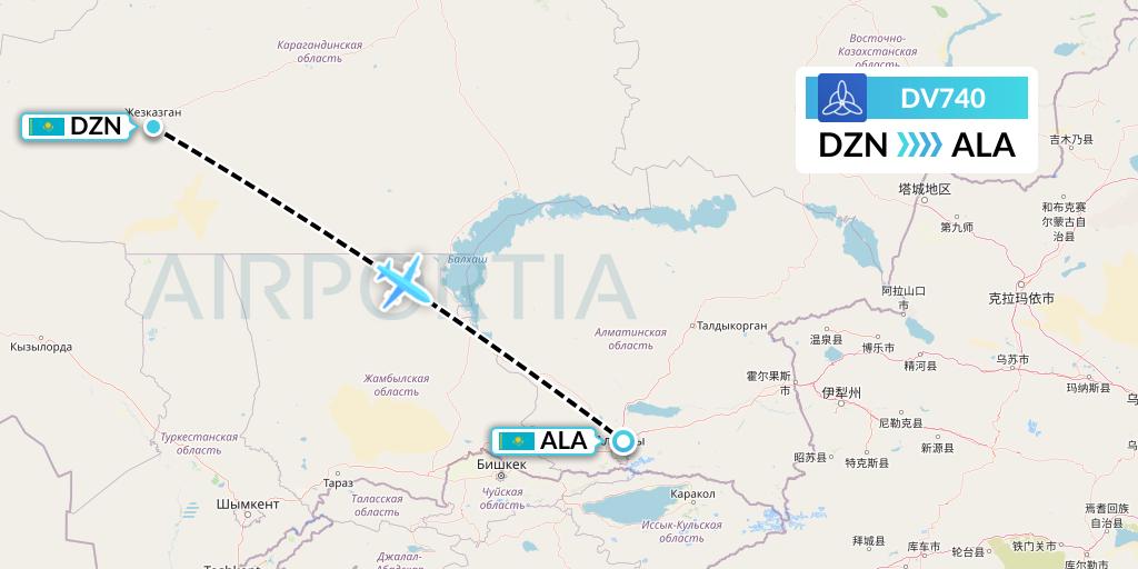 DV740 SCAT Flight Map: Zhezkazgan to Almaty