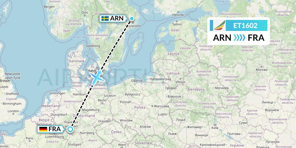 ET1602 Ethiopian Airlines Flight Map: Stockholm to Frankfurt
