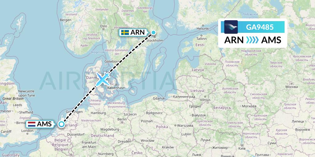 GA9485 Garuda Indonesia Flight Map: Stockholm to Amsterdam