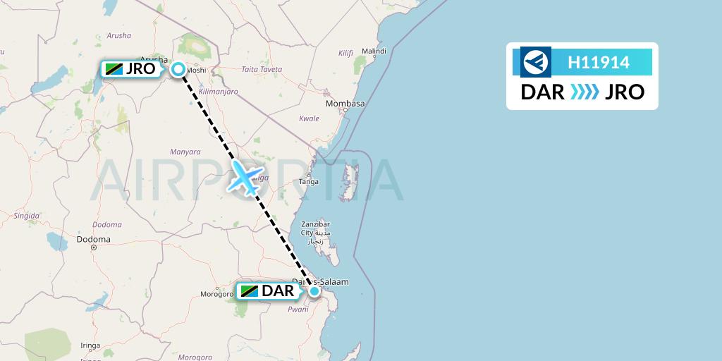 H11914 Hahn Air Systems Flight Map: Dar-es-Salaam to Kilimanjaro