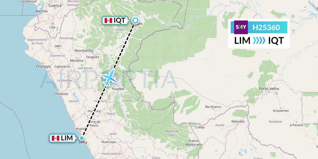 H25360 Sky Airline Flight Map: Lima to Iquitos