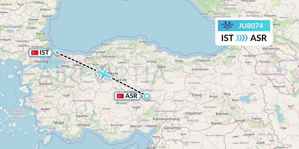 JU8074 AirSERBIA Flight Map: Istanbul to Kayseri