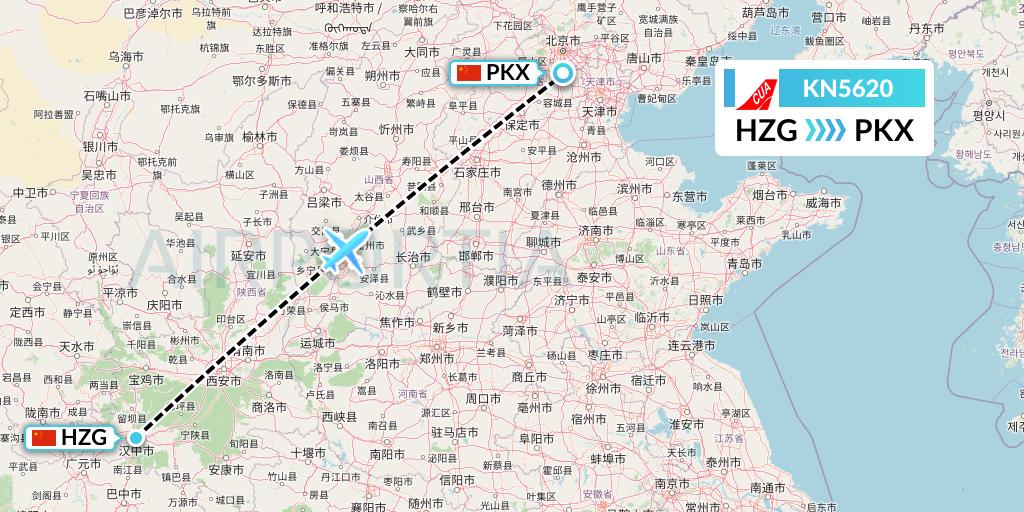 KN5620 China United Airlines Flight Map: Hanzhong to Beijing