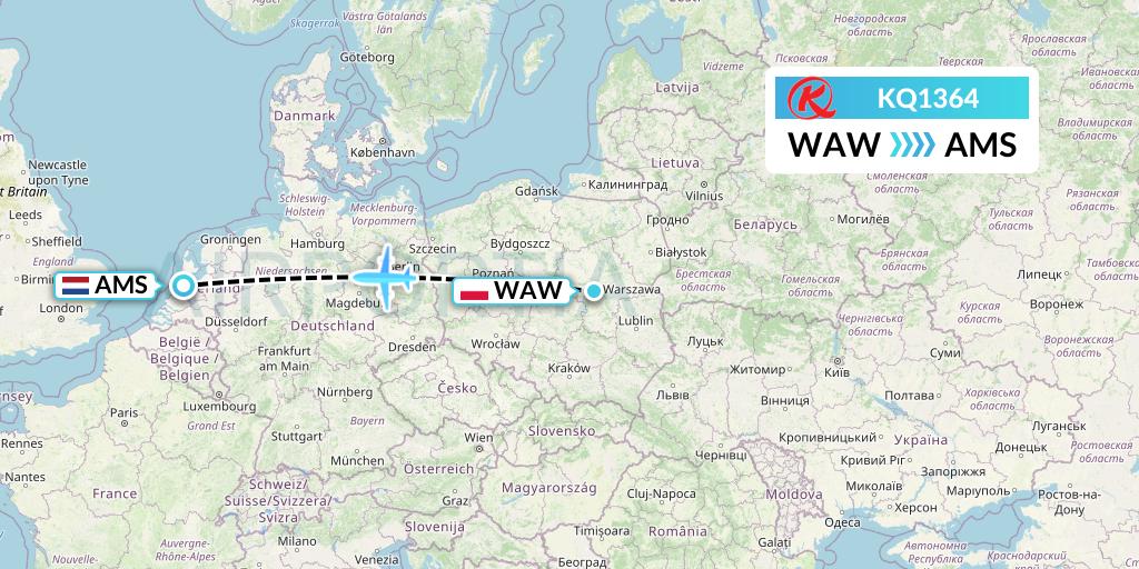 KQ1364 Kenya Airways Flight Map: Warsaw to Amsterdam