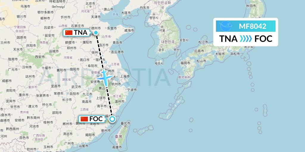 MF8042 Xiamen Airlines Flight Map: Jinan to Fuzhou