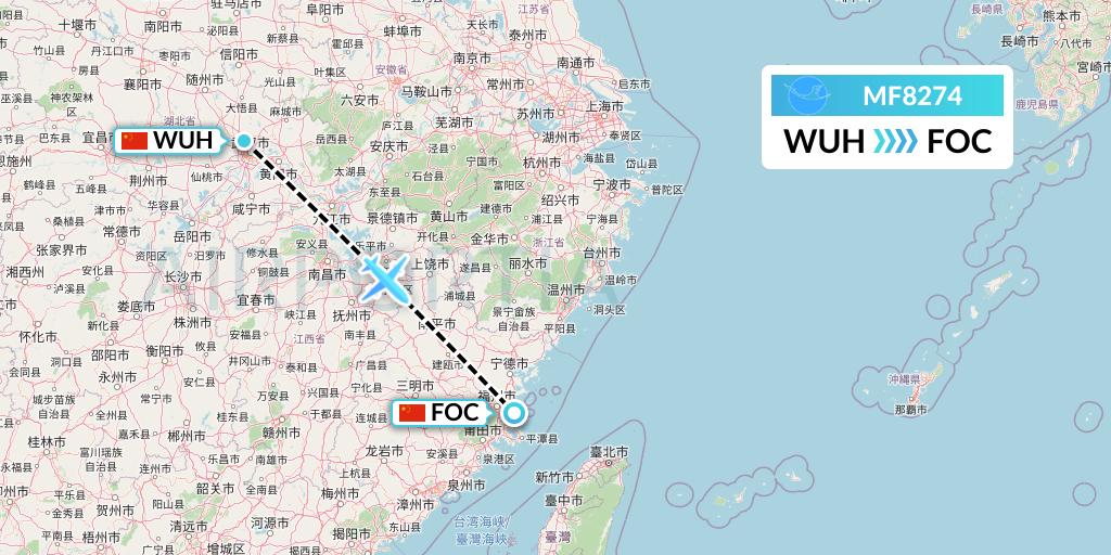 MF8274 Xiamen Airlines Flight Map: Wuhan to Fuzhou