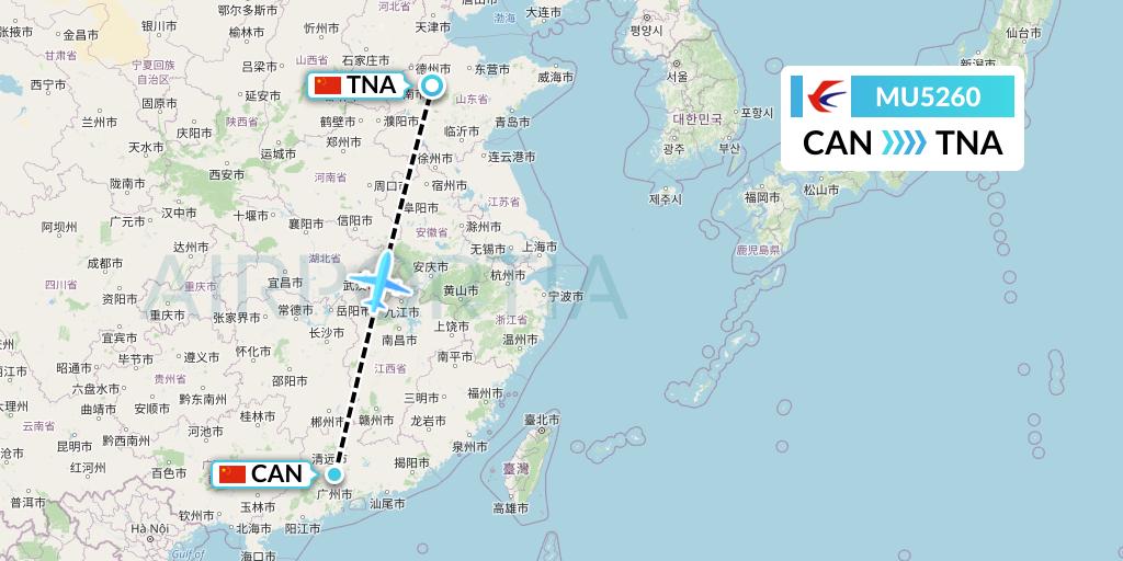 MU5260 China Eastern Airlines Flight Map: Guangzhou to Jinan