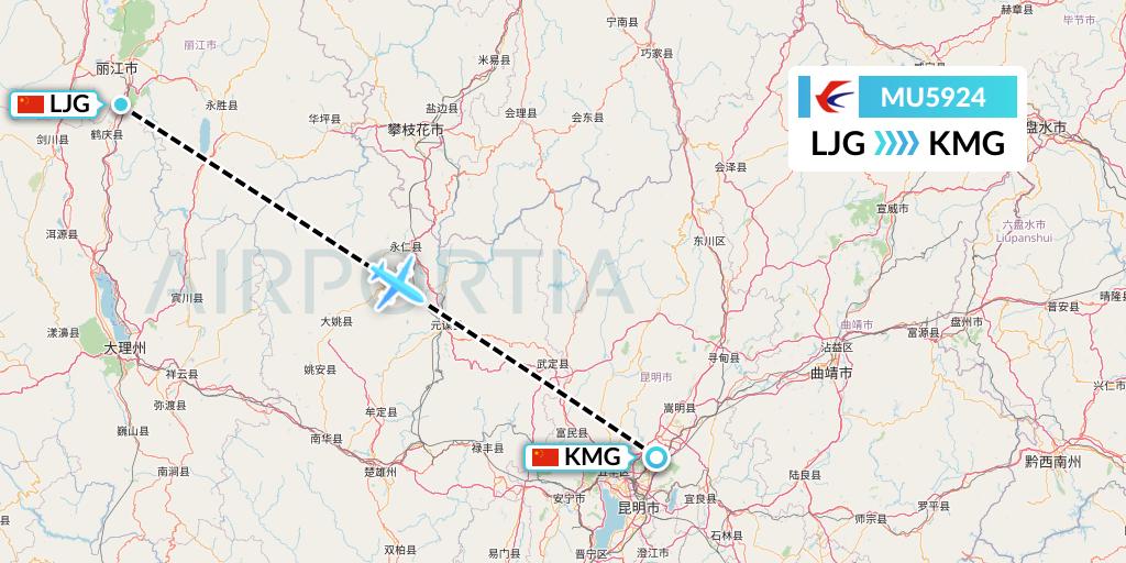 MU5924 China Eastern Airlines Flight Map: Lijiang to Kunming