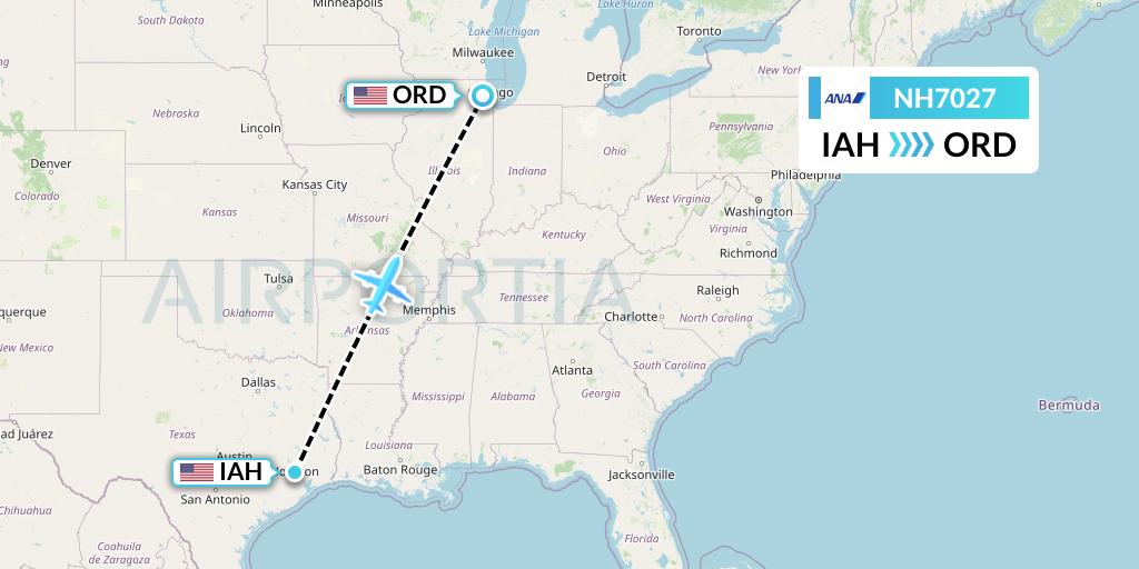 NH7027 All Nippon Airways Flight Map: Houston to Chicago