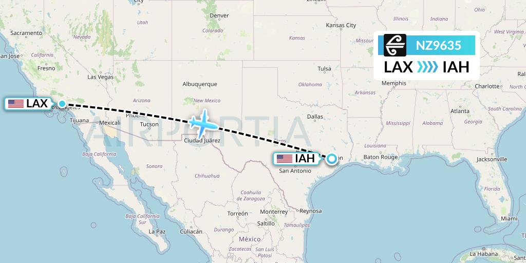 NZ9635 Air New Zealand Flight Map: Los Angeles to Houston