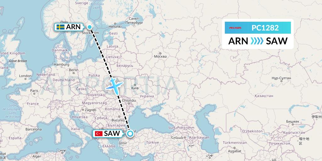 PC1282 Pegasus Airlines Flight Map: Stockholm to Istanbul