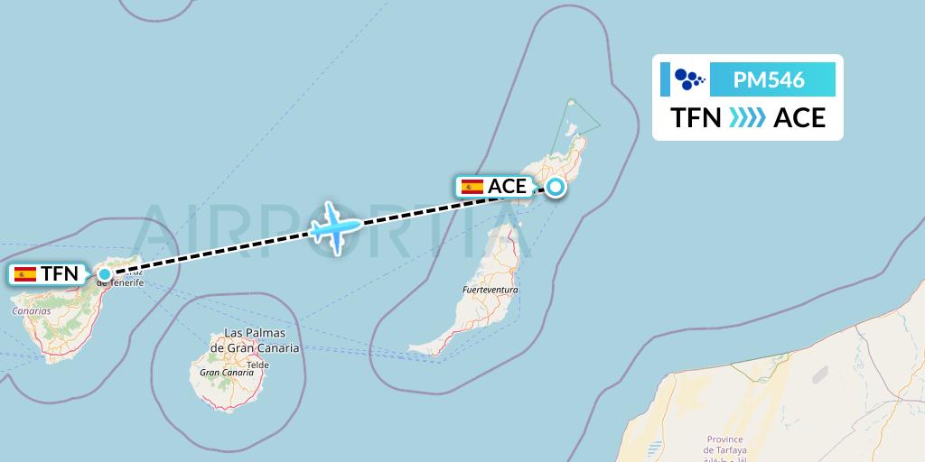 PM546 CanaryFly Flight Map: Tenerife to Lanzarote