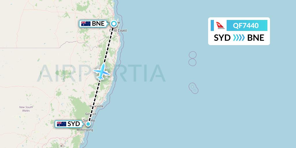 QF7440 Qantas Flight Map: Sydney to Brisbane