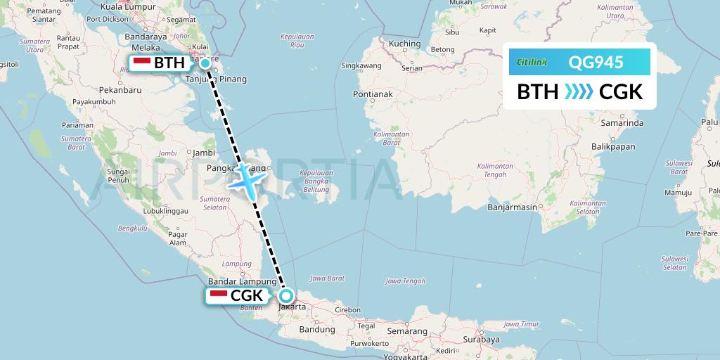 QG945 Citilink Flight Map: Batam to Jakarta