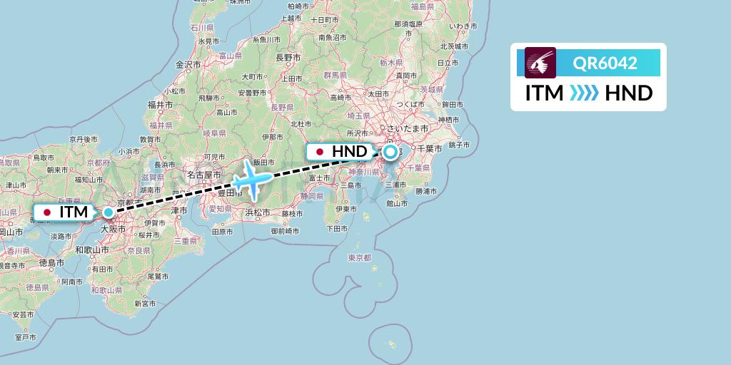 QR6042 Qatar Airways Flight Map: Osaka to Tokyo