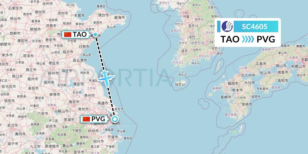 SC4605 Shandong Airlines Flight Map: Qingdao to Shanghai