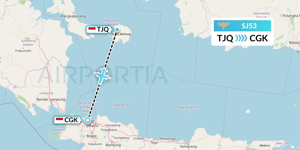 SJ53 Sriwijaya Air Flight Map: Tanjung Pandan to Jakarta
