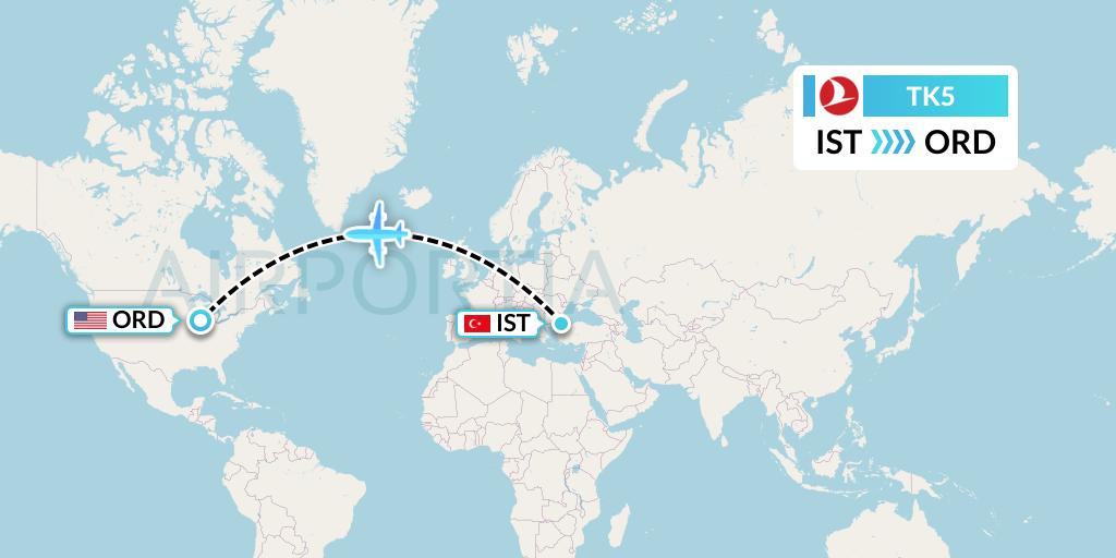 TK5 Flight Status Turkish Airlines Istanbul to Chicago (THY5)