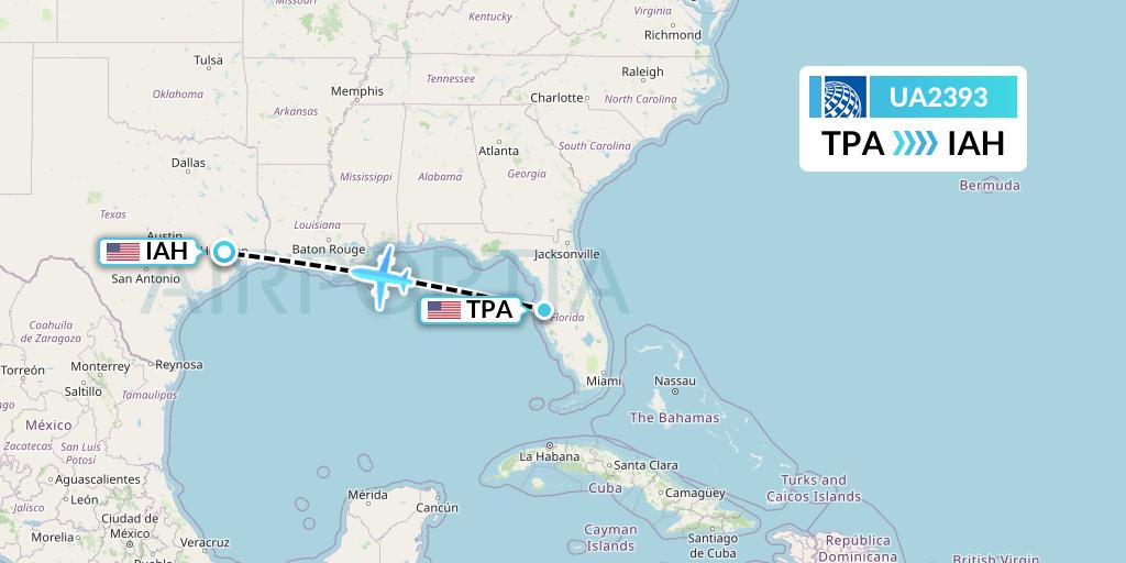 UA2393 United Airlines Flight Map: Tampa to Houston