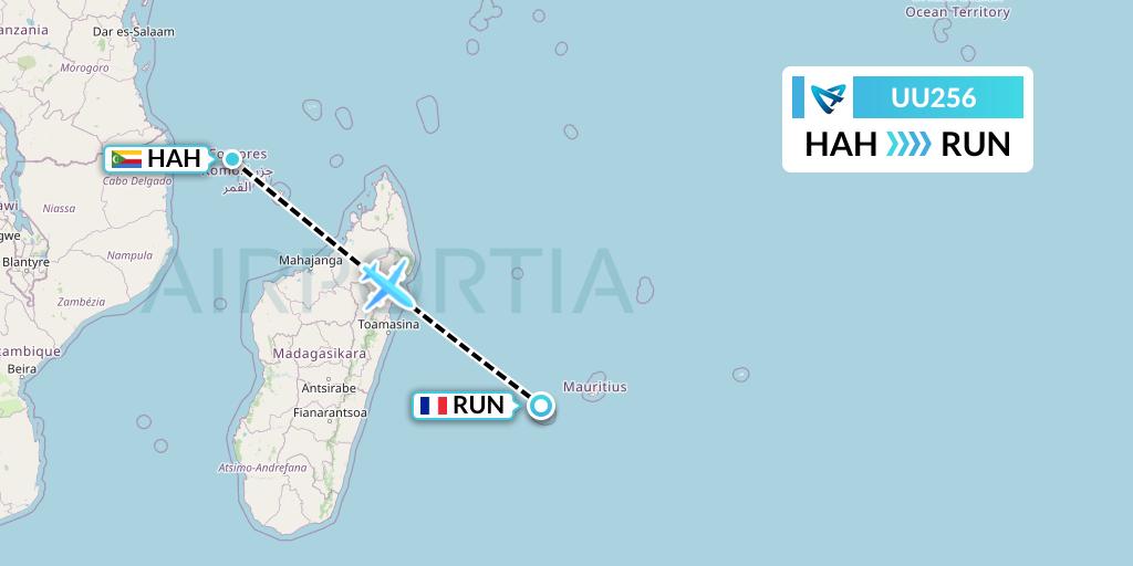 UU256 Air Austral Flight Map: Moroni to Saint-Denis