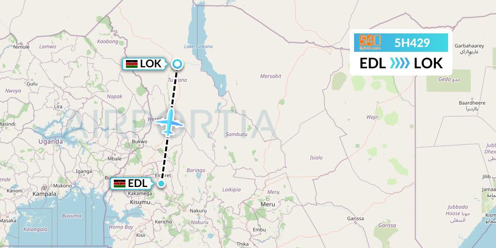 5H429 Fly540 Flight Map: Eldoret to Lodwar