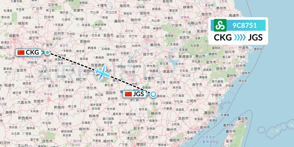 9C8751 Spring Airlines Flight Map: Chongqing to Ji'an