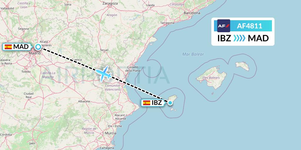 AF4811 Air France Flight Map: Ibiza to Madrid