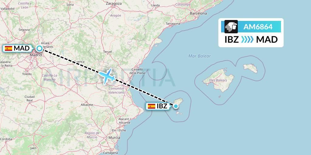 AM6864 Aeromexico Flight Map: Ibiza to Madrid