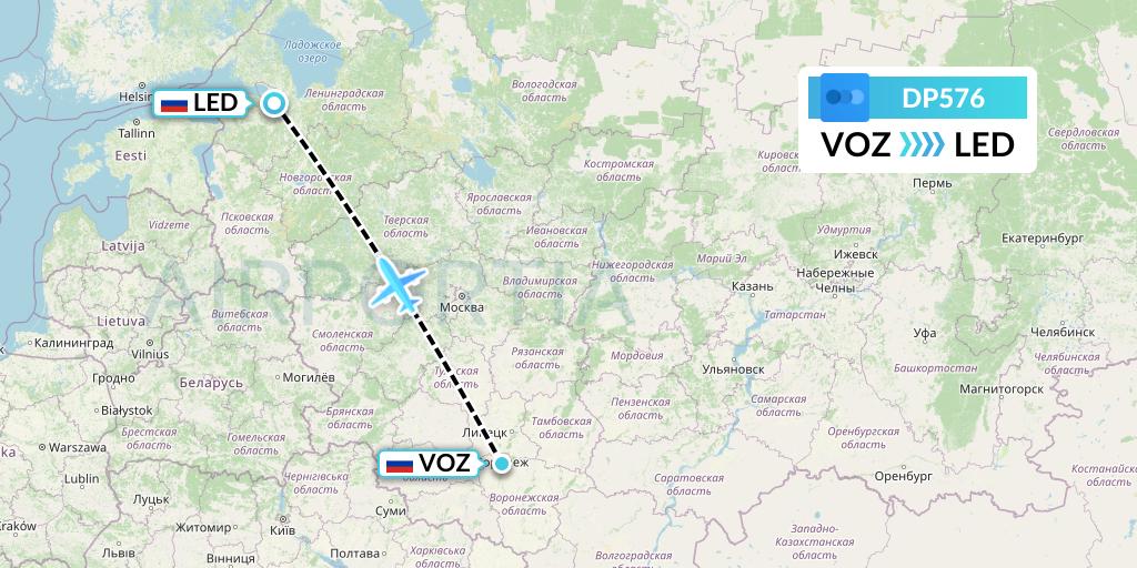DP576 Pobeda Flight Map: Voronezh to St. Petersburg