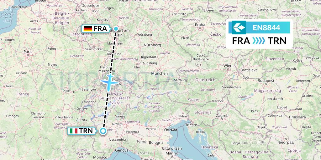 EN8844 Air Dolomiti Flight Map: Frankfurt to Turin
