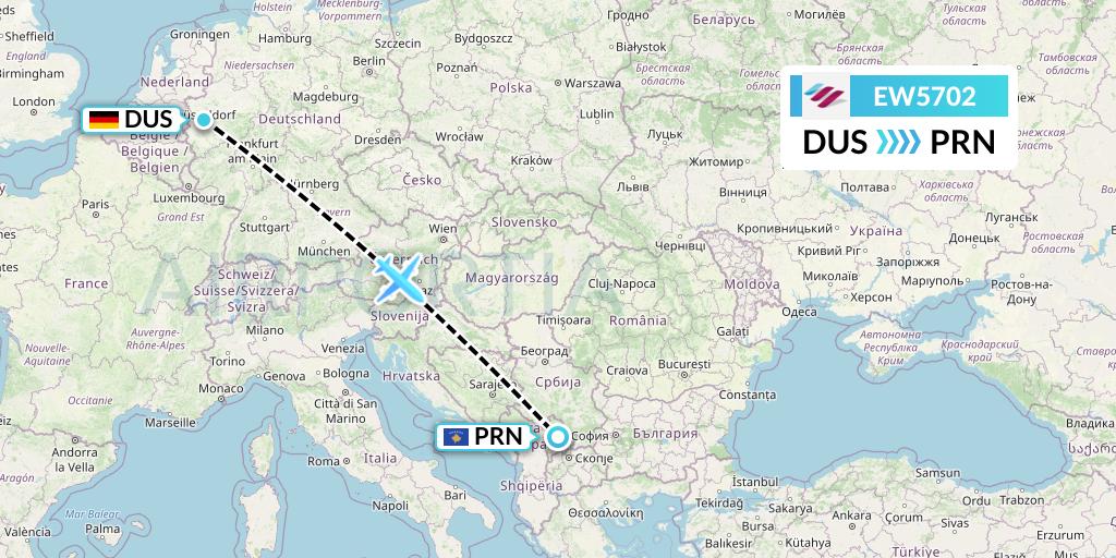 EW5702 Eurowings Flight Map: Dusseldorf to Pristina