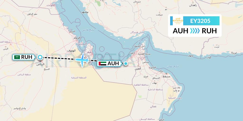 EY3205 Etihad Airways Flight Map: Abu Dhabi to Riyadh