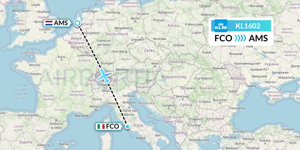 KL1602 KLM Flight Map: Rome to Amsterdam